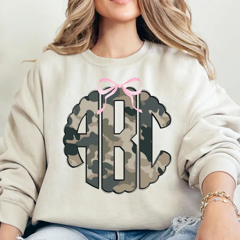 Camo Print MONOGRAM Long Sleeve Tee or Sweatshirt